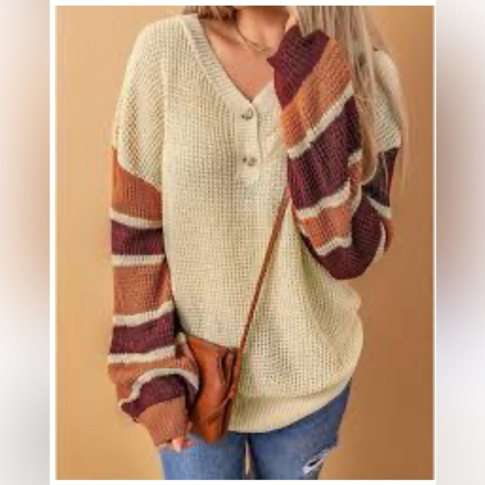 Lysticle Boutique Colorblock Cream Oversized Sweater - Picture 6 of 6